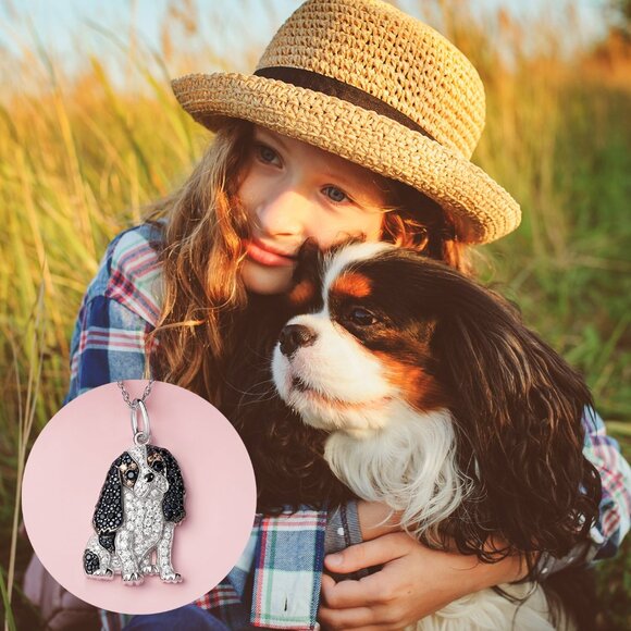 Cavalier King Charles Sterling Silver Pendant Cubic Zironia Crystal Necklace - Picture 4 of 6